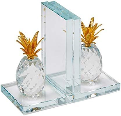 Benjara Glass Made Crystal Pineapple Bookend, Pair of 2, Gold and Clear | Amazon (US)