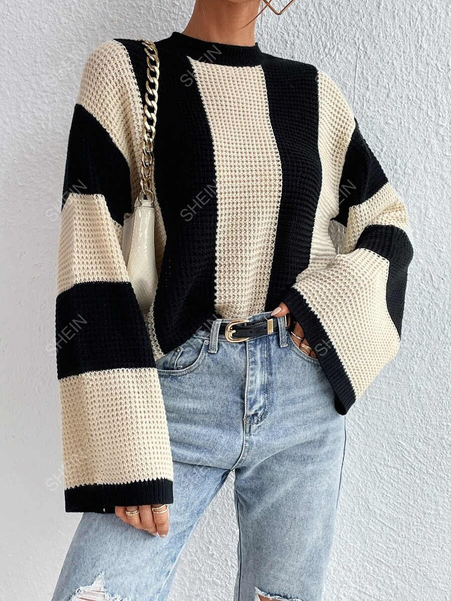 SHEIN Frenchy Two Tone Drop Shoulder Sweater | SHEIN