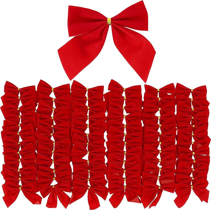 Iconikal Mini Small Velvet Bows, Red, 3.5 x 3.5-Inch, 72-Pack | Amazon (US)
