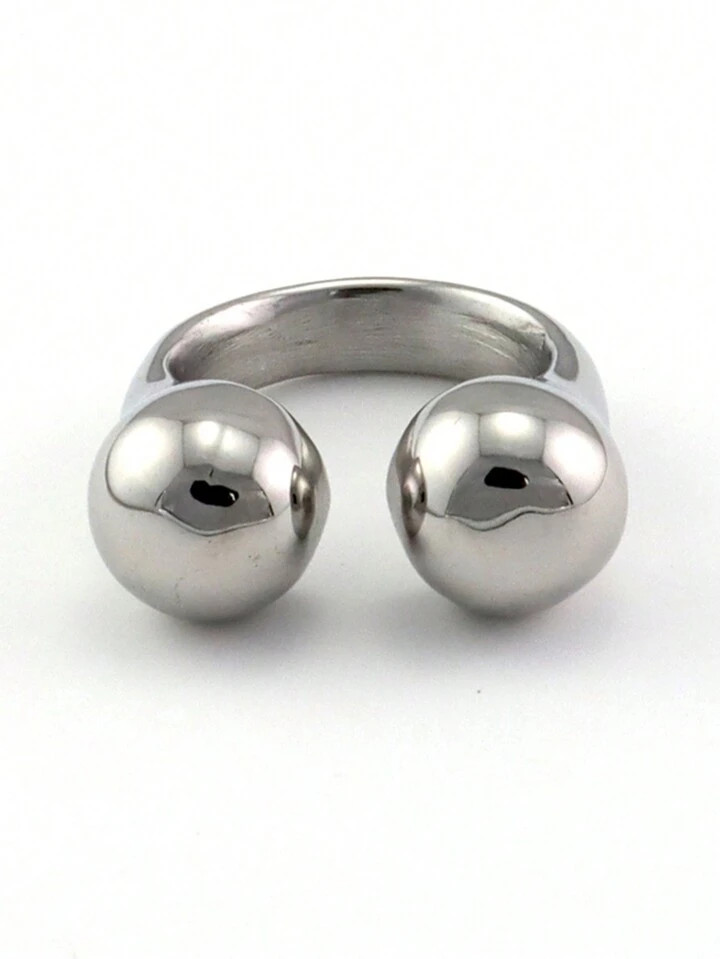 1pc Fashionable Stainless Steel Polished Beaded Ball Shaped Ring For Women's Party & Daily Wear | SHEIN