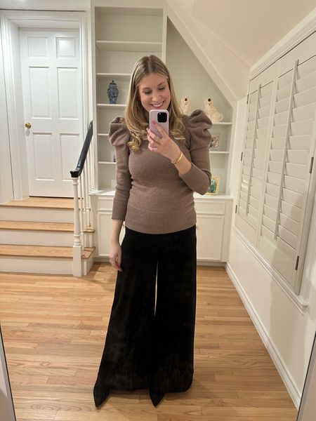 My outfit from Friday night dinner! I loved this sweater so much last year I am so happy it still fits the bump *currently*😆 and found it on a few sites in a size small my size. Also these pants have been the backbone the past several month of being pregnant. They literally go from the club to expecting mommy but here we are 🤣 they are so cute on anyone and have been so comfortable on my bump and great maternity pants so far! I am still in a size small and think as I grow I will just grab a medium. Opting for these instead of jeans currently. I love them paired with a heeled boot like these linked or ballet flats!

#LTKbump #LTKSeasonal