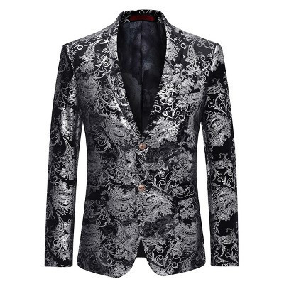 Cloudstyle Men's Dress Floral Suit Notched Lapel Slim Fit Stylish Blazer Dress Suit Silvery M | Target