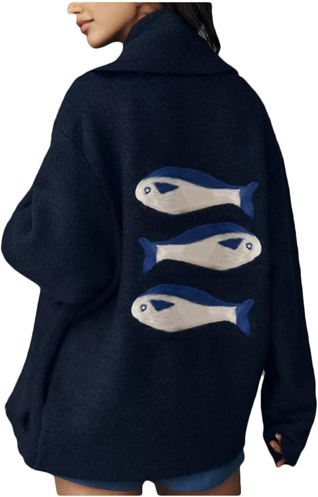 Women Lobster Knit Sweater Cardigan Long Sleeve Button Down Chunky Knit Sweater Y2k Graphic Fall ... | Amazon (US)