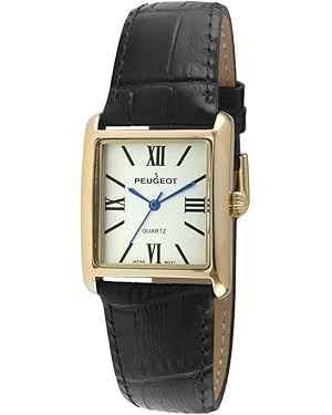 Peugeot Women's 14K Gold Plated Tank Leather Dress Watch with Roman Numerals Dial | Amazon (US)