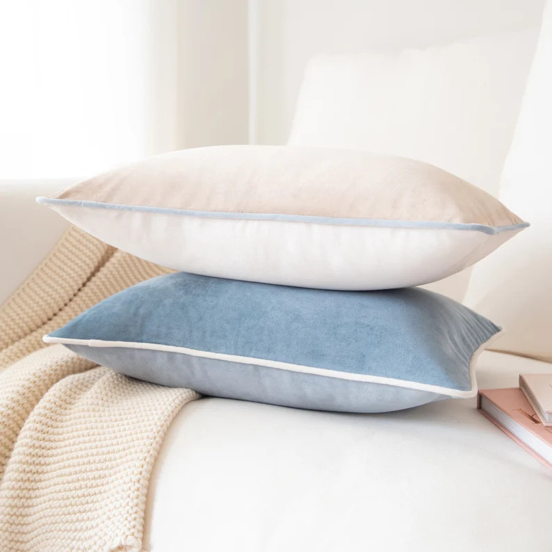 Monteverde Set Pack of 2 Decorative Throw Pillow Covers Beige/light Blue - Etsy | Etsy (US)