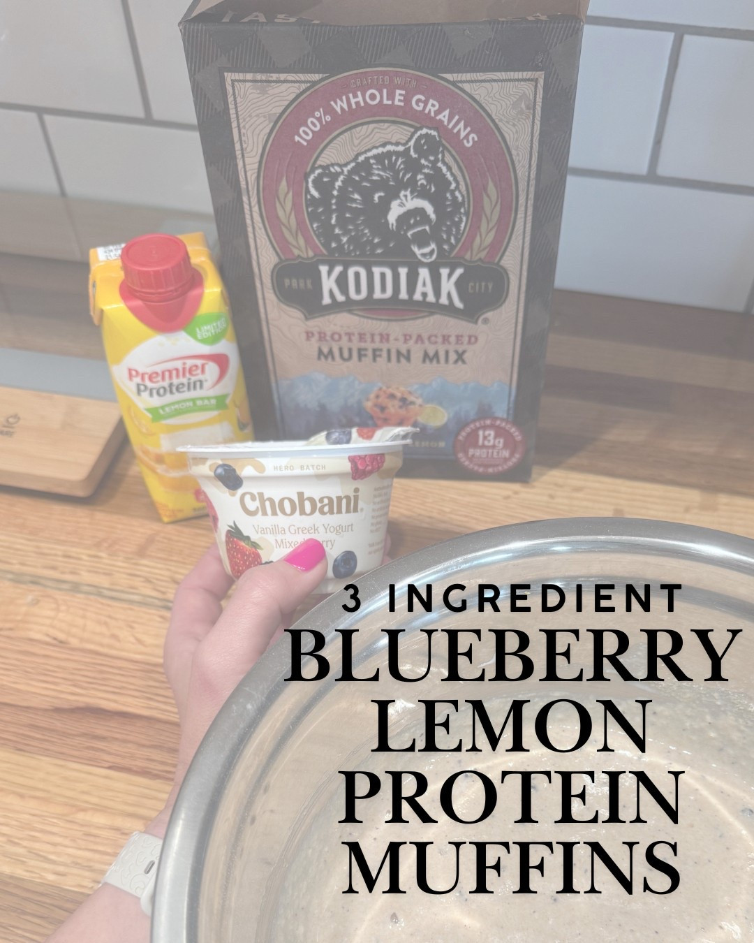ALL YOU NEED:
💫 premier protein lemon bar shake
💫 1 box Kodiak cake blueberry lemon muffin mix
💫 one container chobani low fat Greek yogurt mixed berry 

Directions 👇🏼
•Preheat oven to 375°
•mix all ingredients & let sit ✌🏼 min
•spray muffin pan 
•divide into 12 
•bake for 15-20 min or until toothpick comes out clean (or nearly clean) 

**Chefs kiss 🧑‍🍳💋🤌🏼
GREAT for kids breakfast too! 🫐 


#LTKActive #LTKKids #LTKFamily