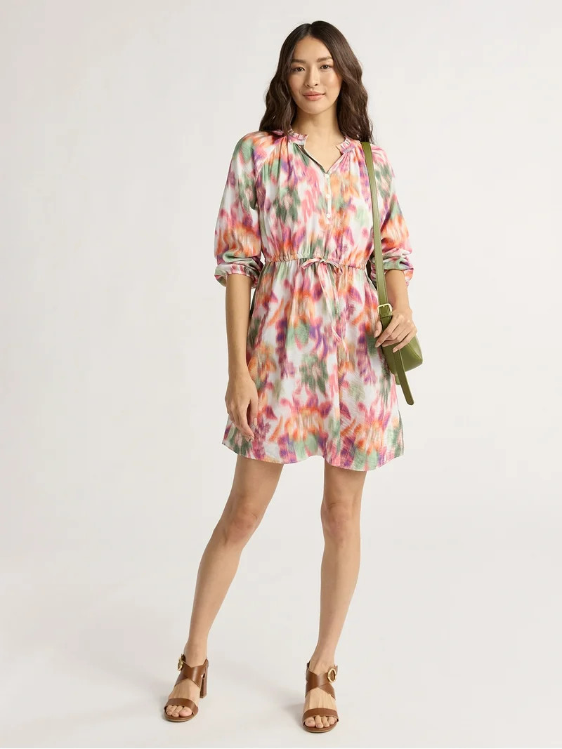 Time and Tru Women's and Women’s Plus Ruffle Neck Mini Dress, Sizes XS-4X | Walmart (US)