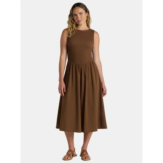 Time And Tru Women's Smocked Woven Midi Dress, Sizes XS-3XL | Walmart (US)