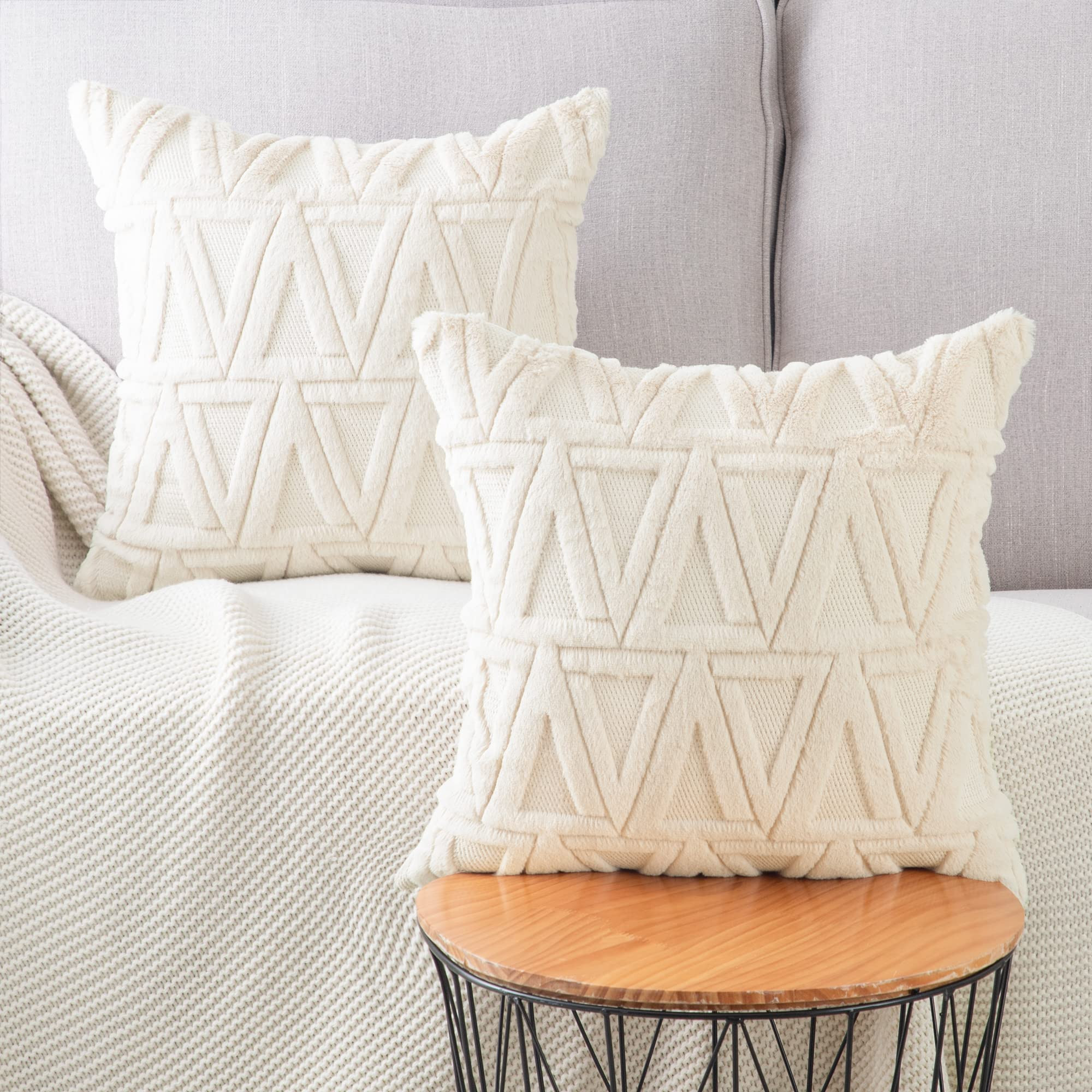 MADIZZ Set of 2 Soft Plush Short Wool Velvet Decorative Throw Pillow Covers 26x26 inch Beige Squa... | Amazon (US)