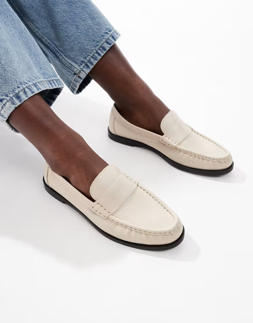 schuh Lea loafers in off white leather-Neutral | ASOS (Global)