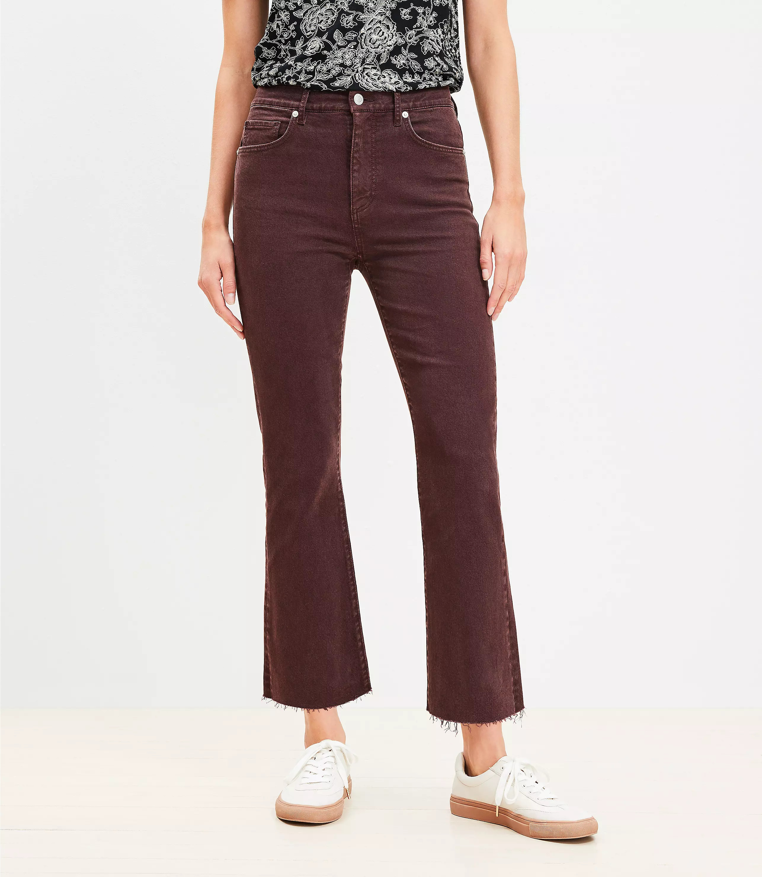 Curvy Fresh Cut High Rise Kick Crop Jeans in Plum Raisin | LOFT