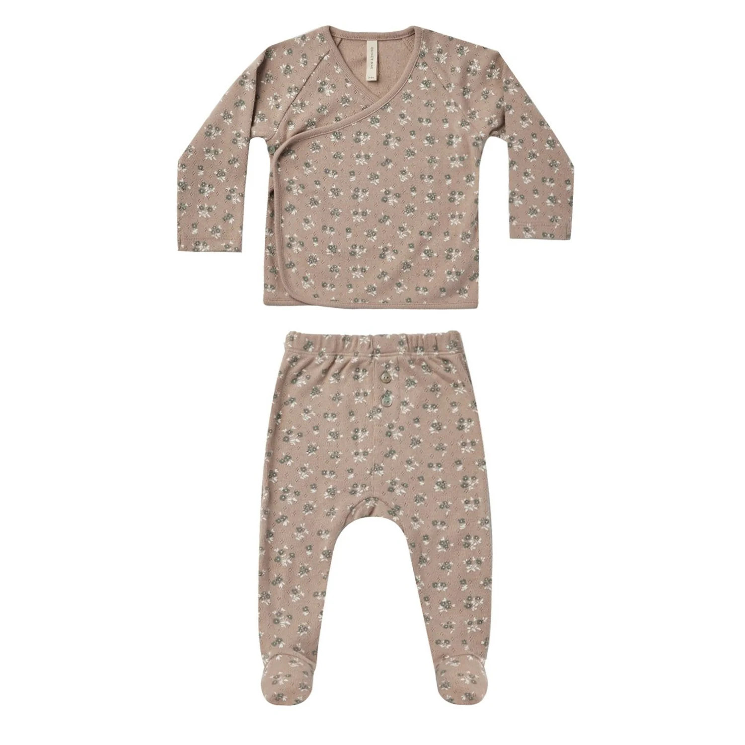 Pointelle Wrap Top + Footed Pant Set, Truffle Floral | SpearmintLOVE