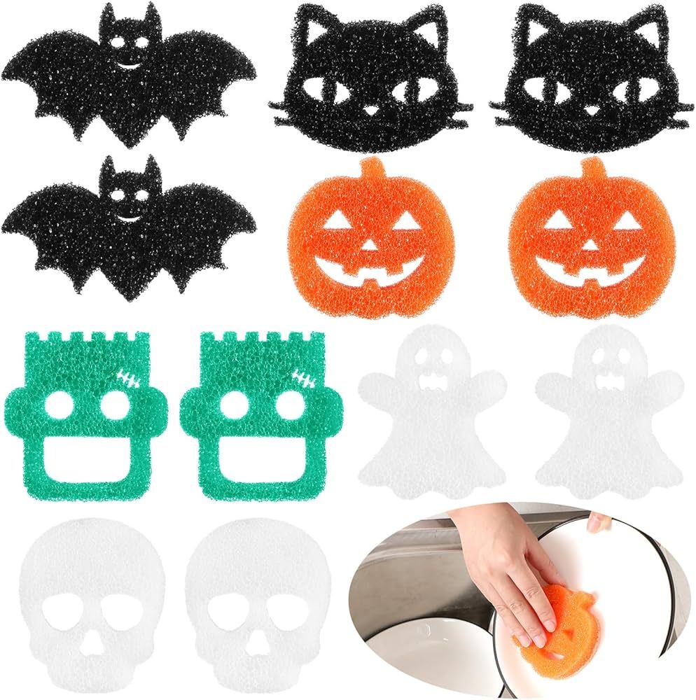 Umigy 12 Pcs Halloween Cleaning Sponges Cute Kitchen Scrub Sponges Ghost Bat Pumpkin Cat Sponge T... | Amazon (US)