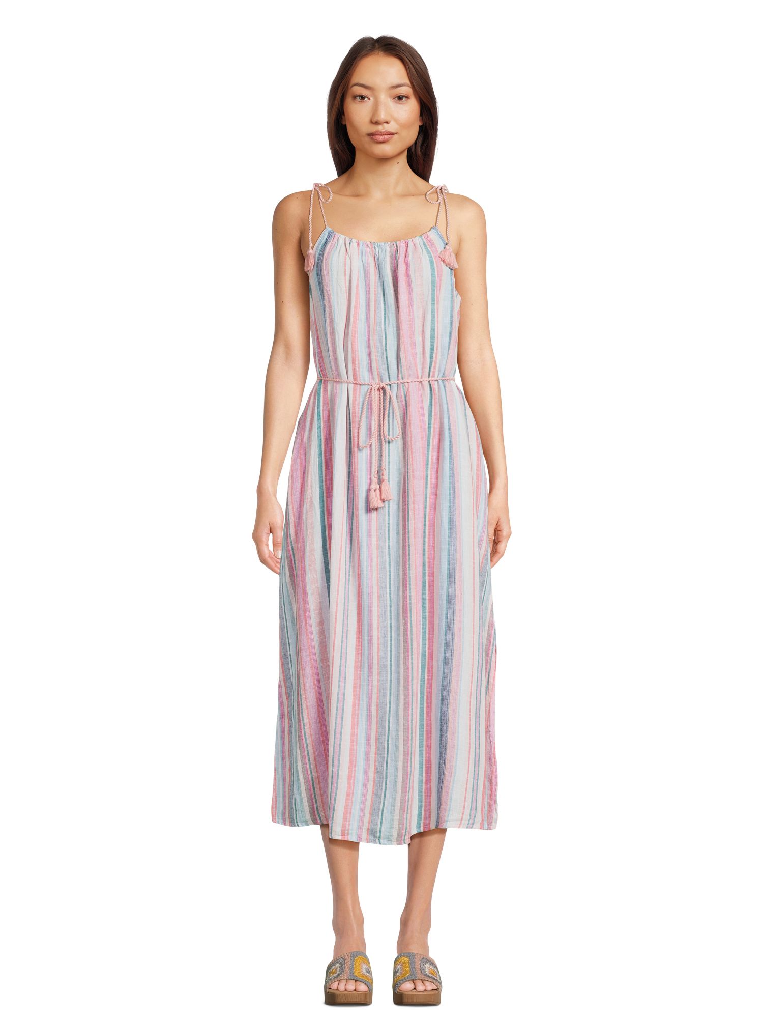 Time and Tru Women's Tie Shoulder Midi Dress, Sizes XS-XXXL | Walmart (US)