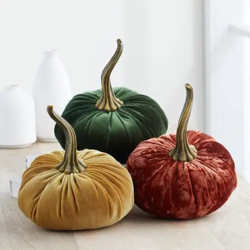 Set of 3 Small Velvet Pumpkins, elegant luxe pumpkin orange gift set for hostess Thanksgiving, au... | Amazon (US)