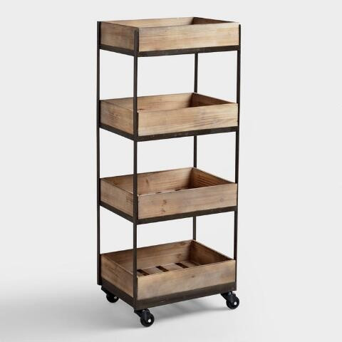 Wood 4 Tier Gavin Rolling Cart | World Market