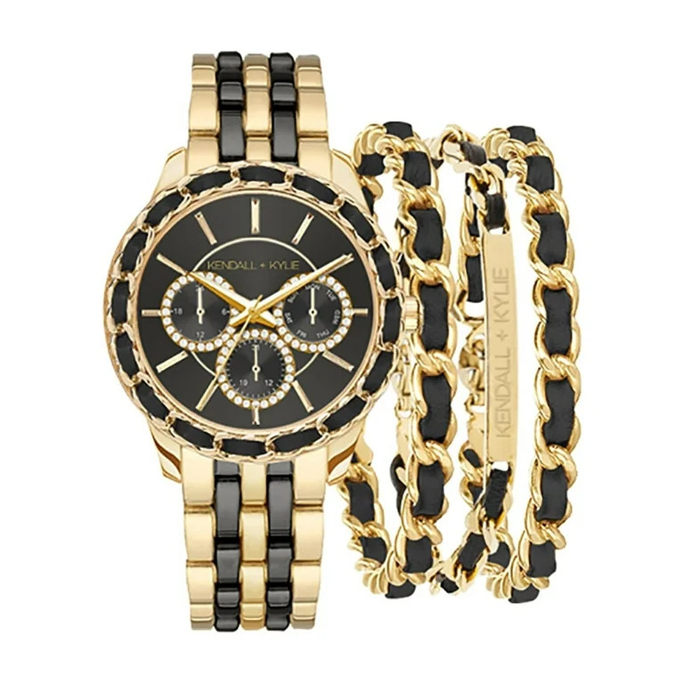 Kendall + Kylie Kk Lds Blk Dial Gldblk Watch Brace Set | Walmart (US)