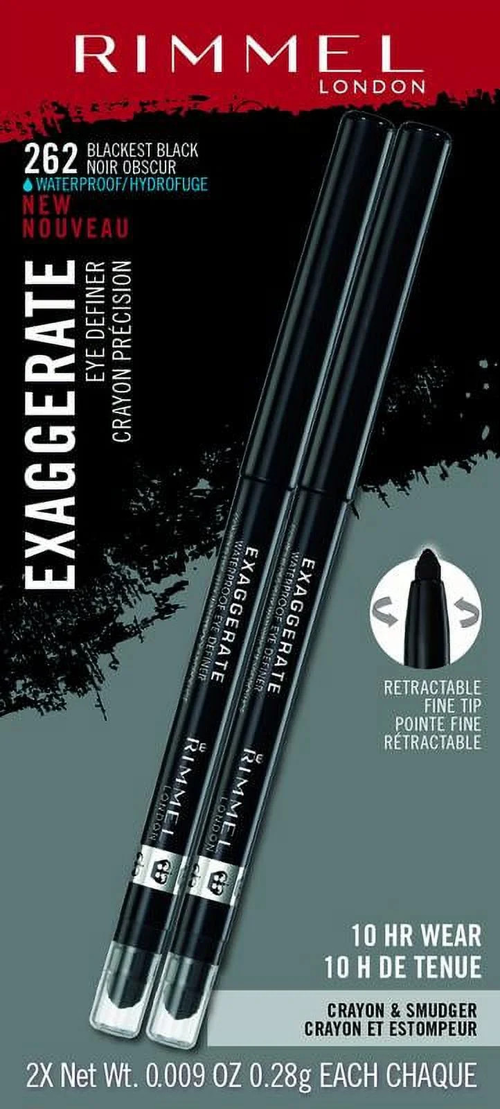 Rimmel London Exaggerate Waterproof Eye Definer Pencil Duo Pack, Blackest Black, 0.009 oz | Walmart (US)