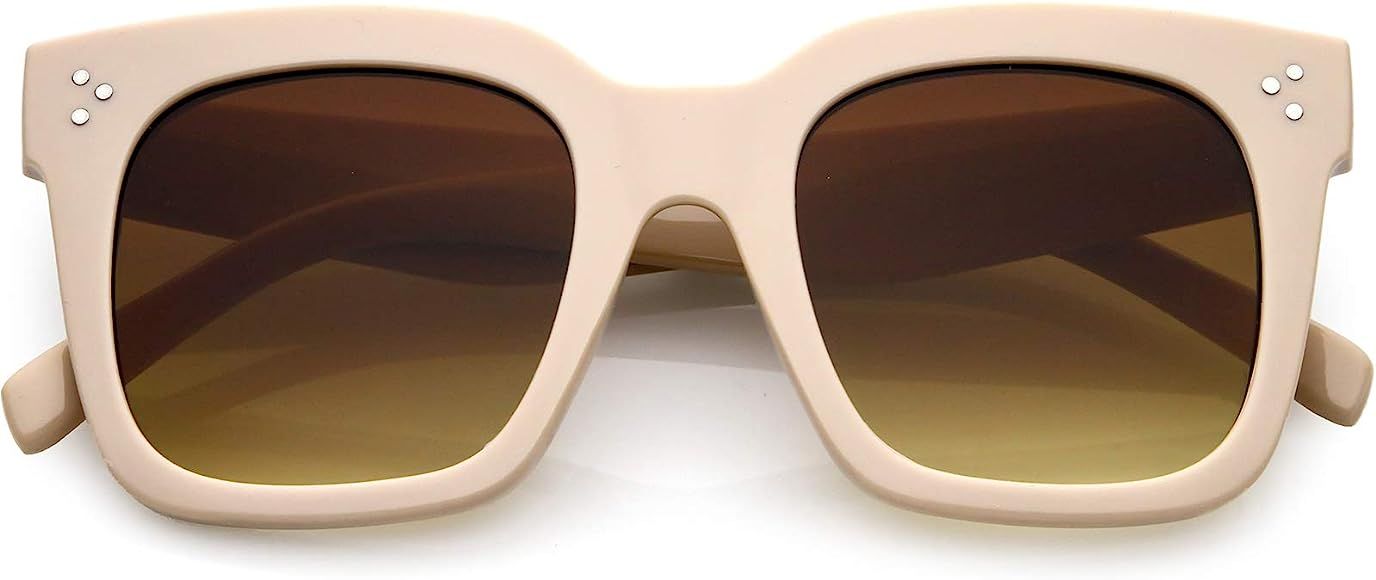 zeroUV - Bold Flat Lens Oversized Square Frame Horn Rimmed Sunglasses 50mm (Nude/Amber) | Amazon (US)