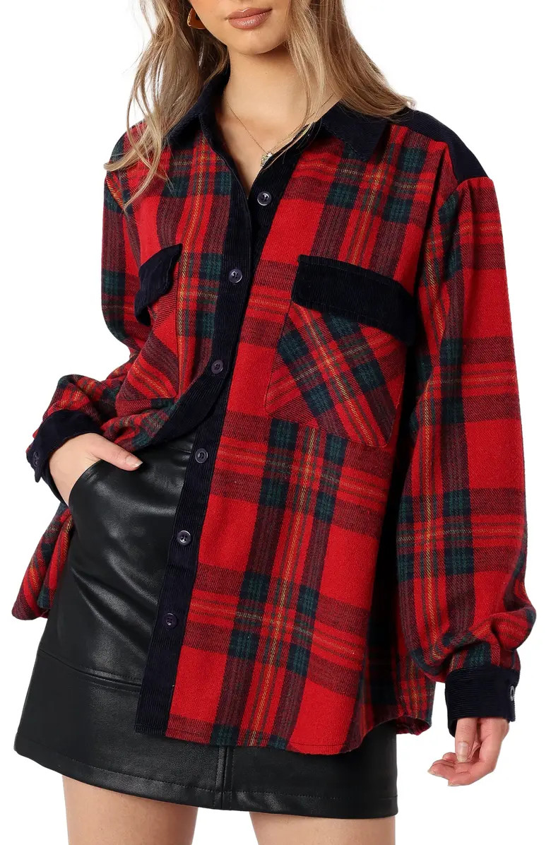 Lucille Corduroy Trim Plaid Shacket | Nordstrom