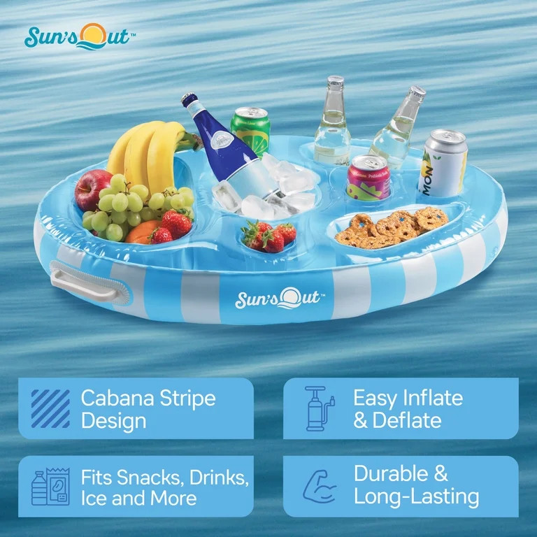 Sun's Out Floating Snack Bar - Light Blue Cabana Stripe Inflatable Pool Float for Ages 14+ - Walm... | Walmart (US)