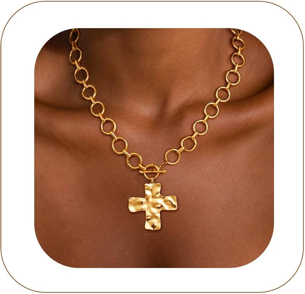 Robaice Chunky Gold Heart Necklace for Women\uff0c14K Gold Plated Chunky Heart Pendant Bold Chain... | Amazon (US)