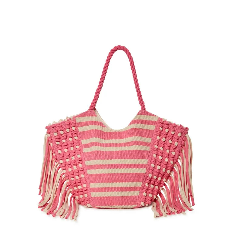 No Boundaries Women’s Fringe Tote Handbag Pink Passion | Walmart (US)