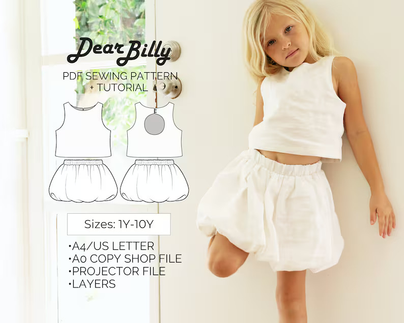 Girls Top and Bubble Skirt PDF Sewing Pattern 1Y-10Y - Etsy | Etsy (US)