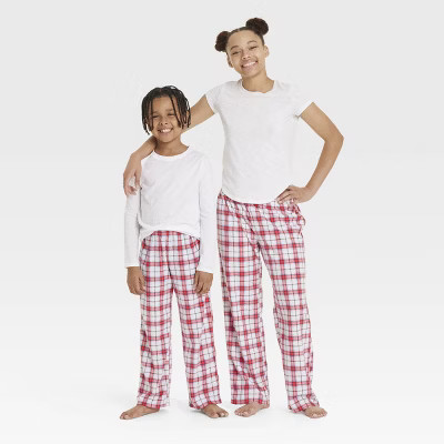 Kids' Plaid Microfleece Holiday Matching Family Pajama Pants - Wondershop™ White | Target