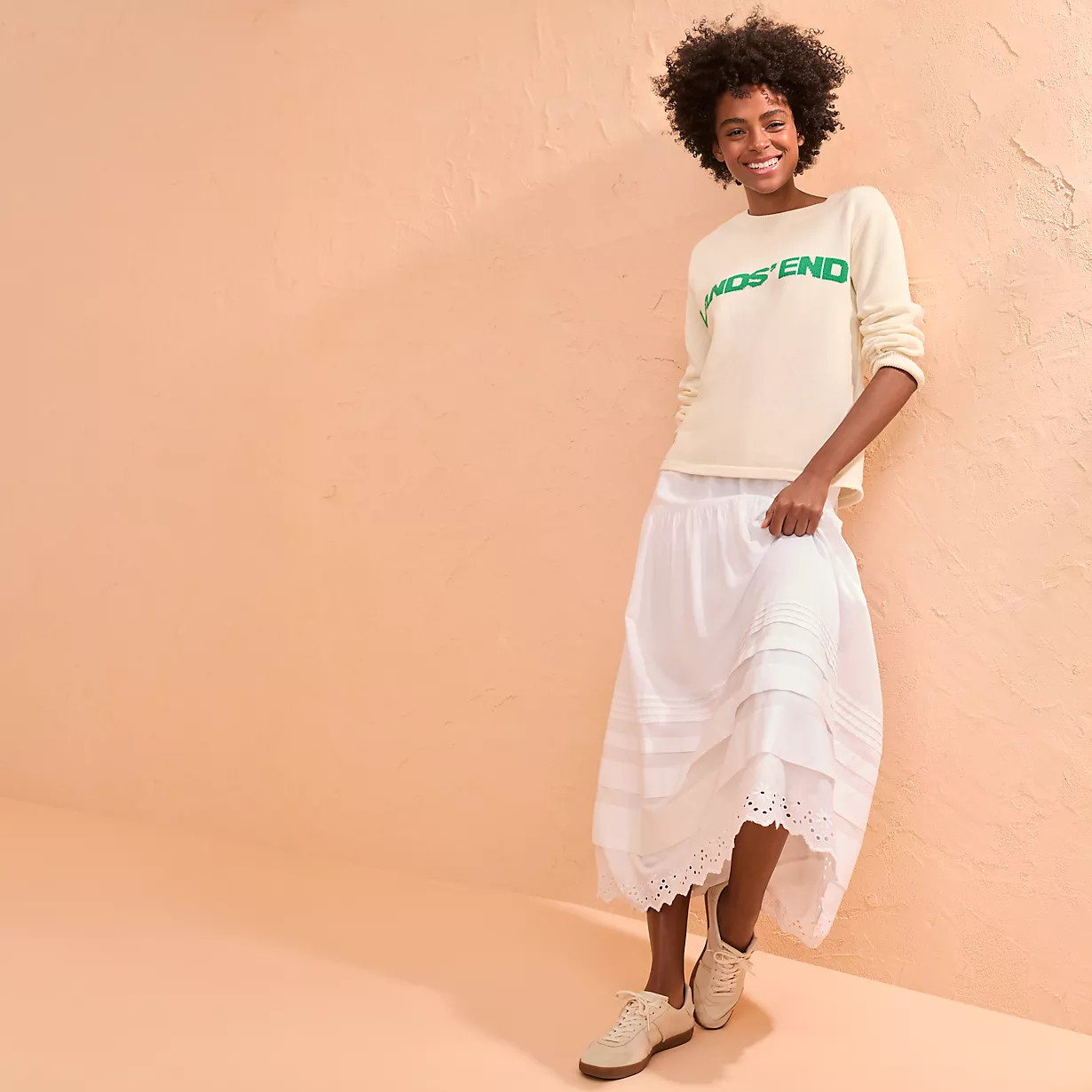 Women's Voile Tiered Eyelet Maxi Skirt | Lands' End (US)