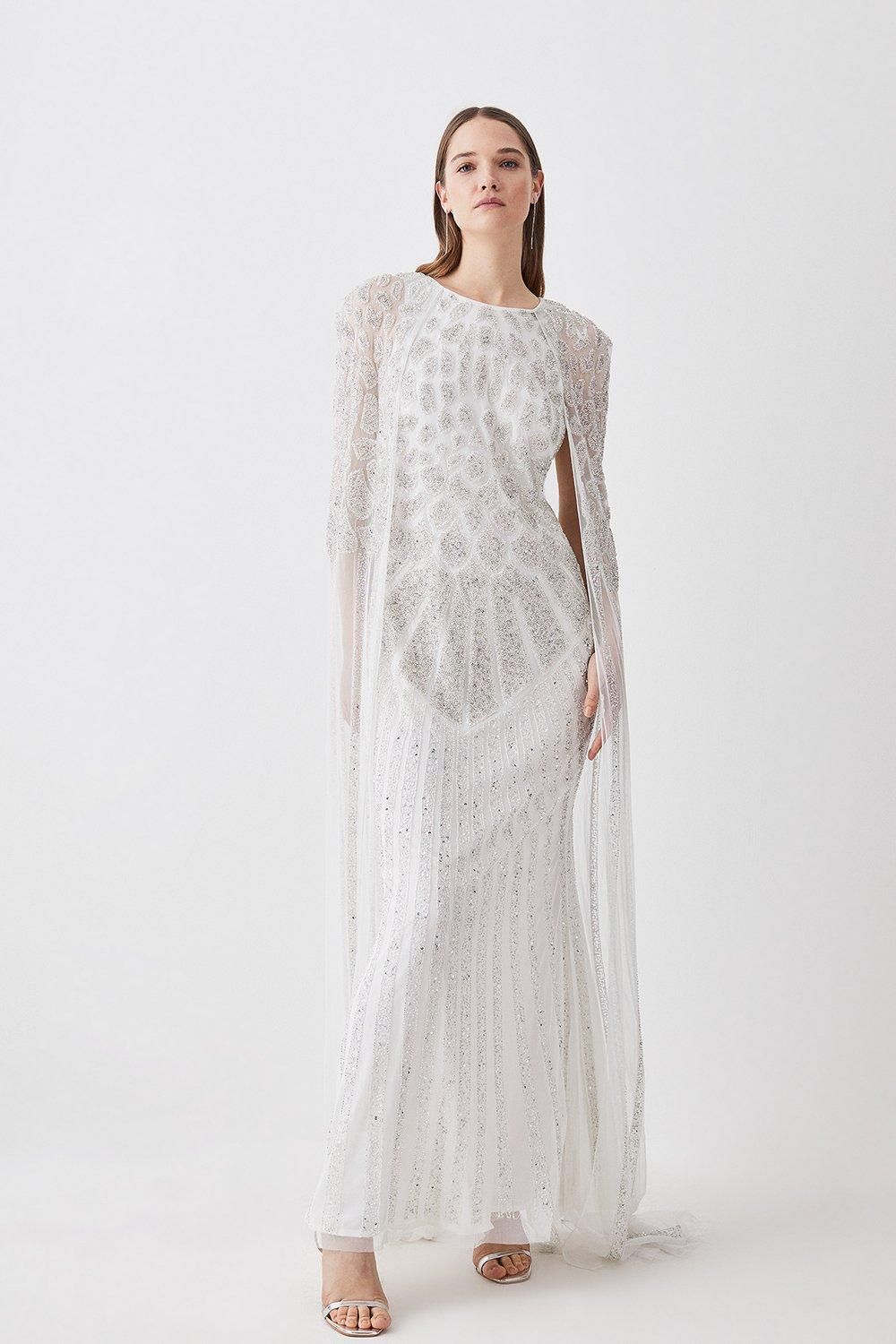 Premium Embellished Caped Maxi Dress | Karen Millen US