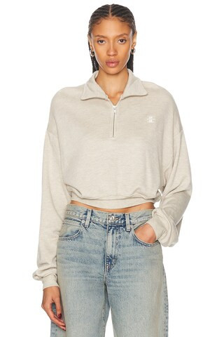 Eterne Cropped Half Zip Sweatshirt in Cream | FWRD 
