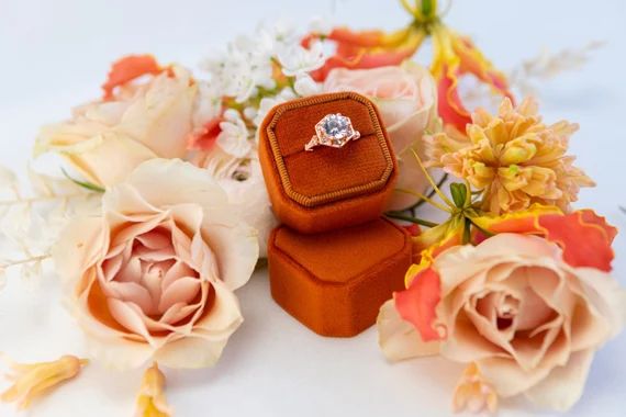Velvet ring box - Octagonal ring box - Wedding - Gift - Salamander orange | Etsy (US)