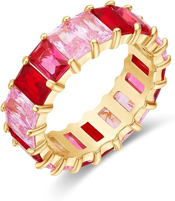 AFFY Eternity Rainbow Ring 18K Gold Plated Emerald-Cut Multi Color AAA Created-Gemstone Rainbow R... | Amazon (US)