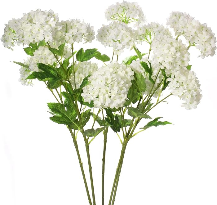 White Hydrangea Artificial Flowers, 5Pcs 26.8" Faux Hydrangea Bouquet with 4 Head, Silk Fake Flow... | Amazon (US)