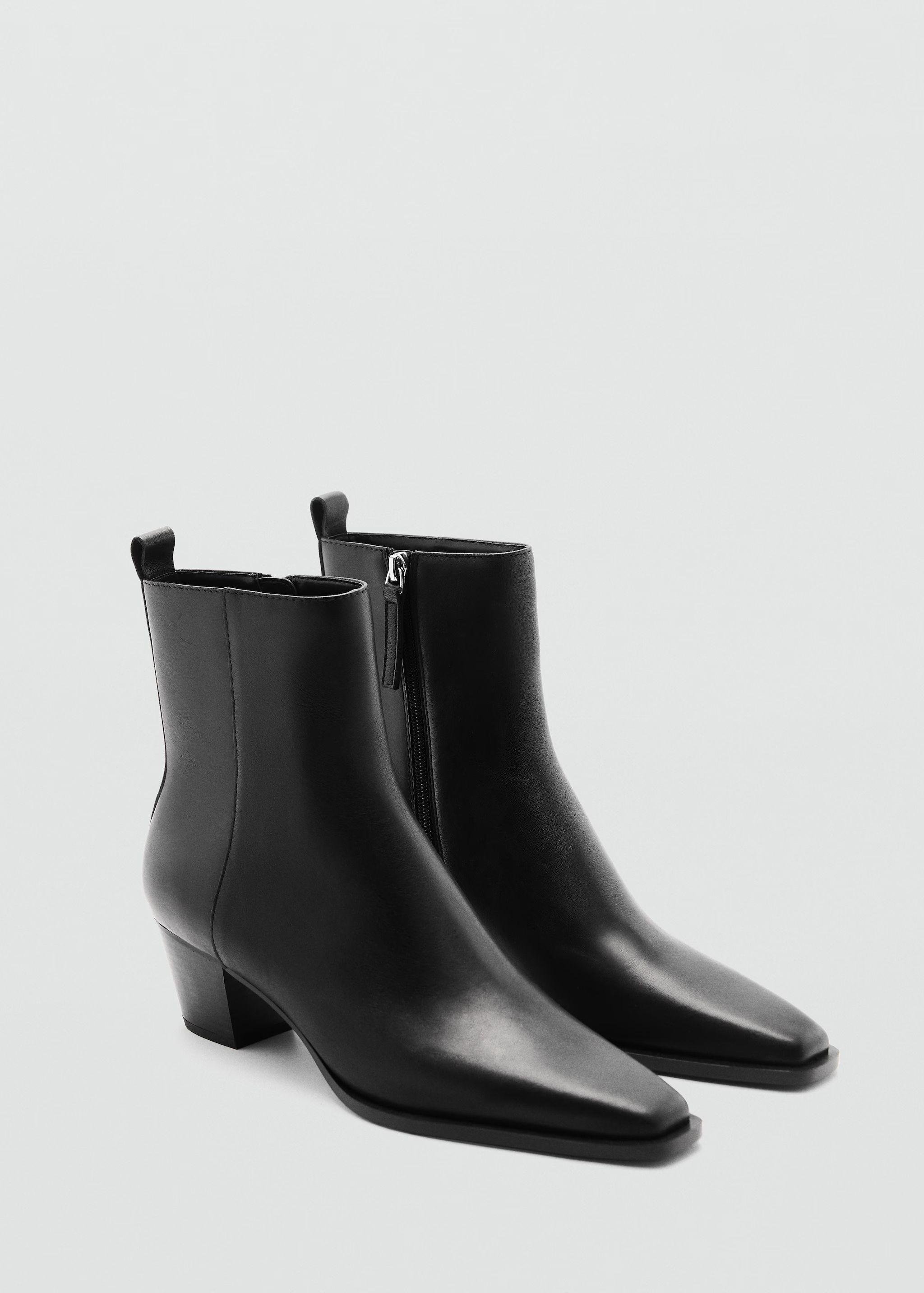 Leather ankle boots with block heel - Woman | MANGO USA | MANGO (US)