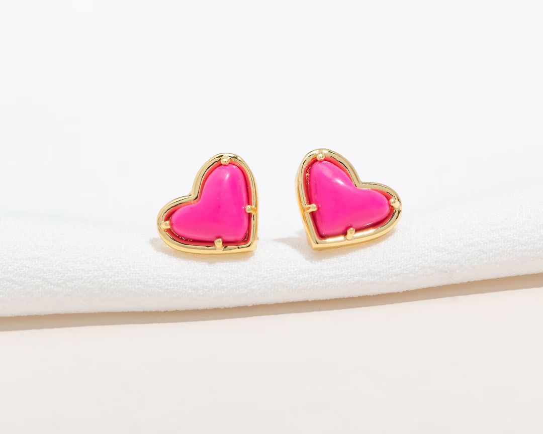 IN LOVE Heart Pink Stud Earrings Natural Gemstone Gold Stud Earrings Magenta Magnesite Wedding Br... | Etsy (US)