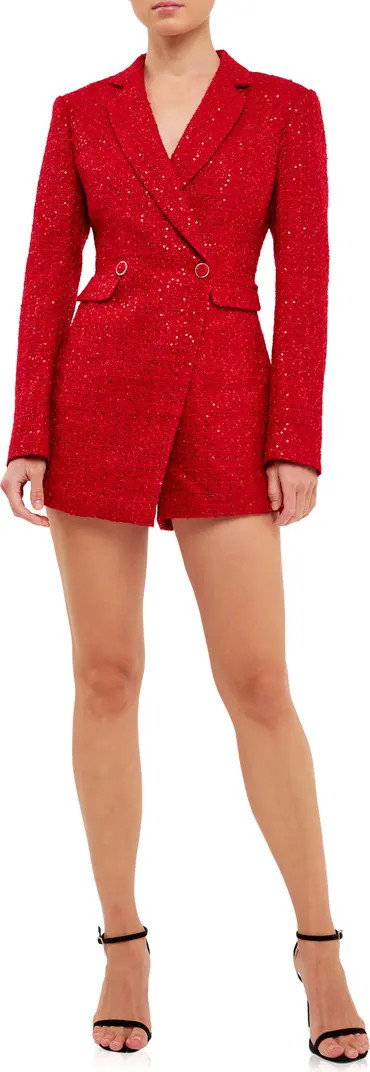 Premium Sequin Tweed Long Sleeve Blazer Minidress | Nordstrom