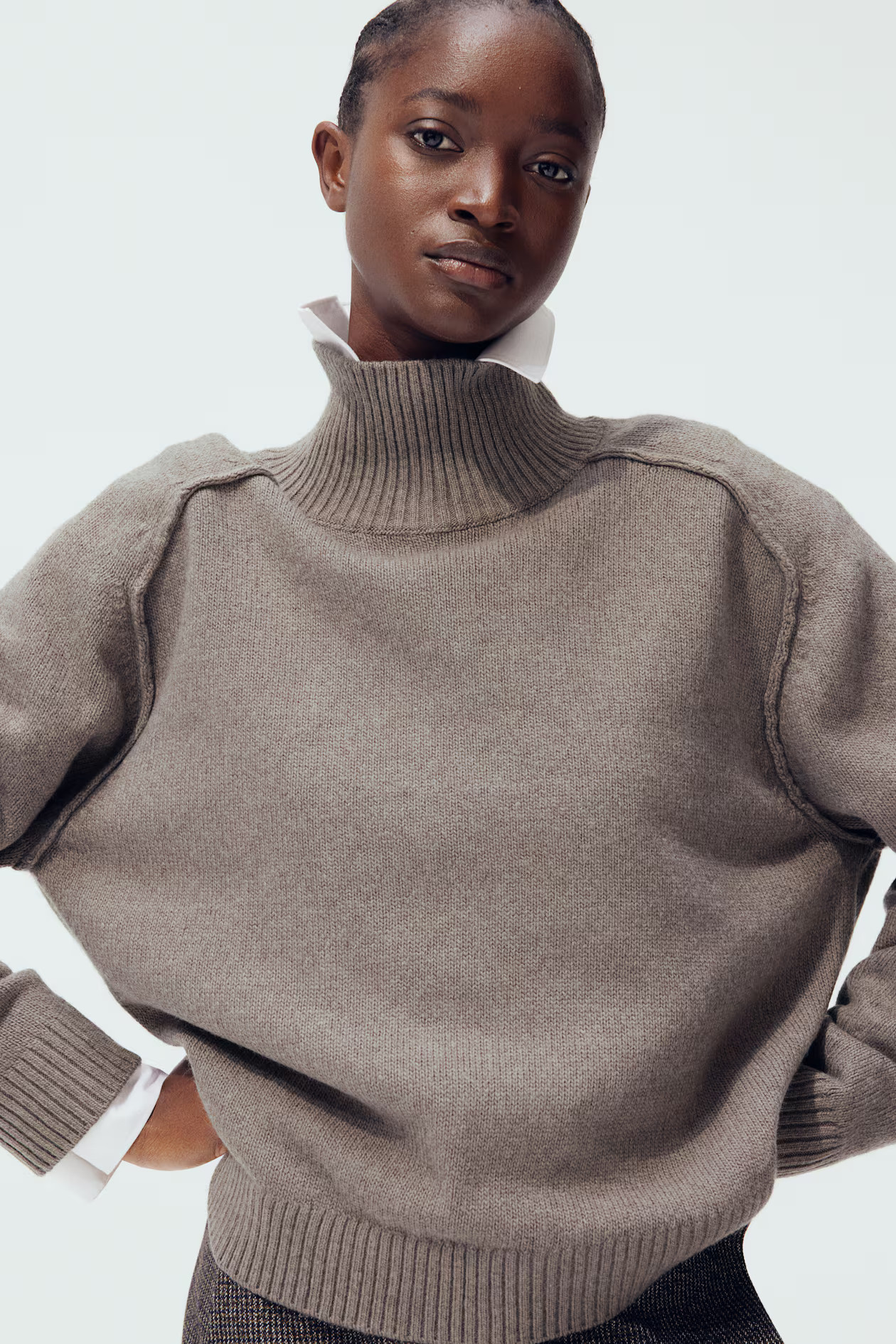 Turtleneck jumper - Polo-neck - Long sleeve - Greige marl - Ladies | H&M GB | H&M (UK, MY, IN, SG, PH, TW, HK)