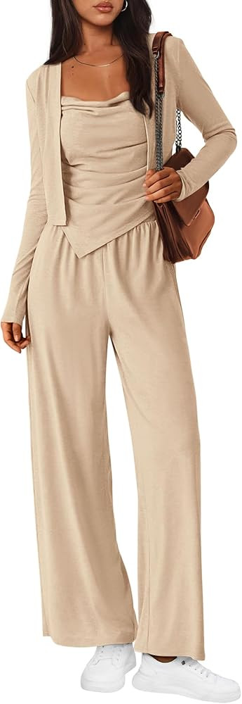 BTFBM Women's Fall Lounge Sets 3 Piece Outfit Tracksuits Casual Long Sleeve Tops High Waisted Swe... | Amazon (US)