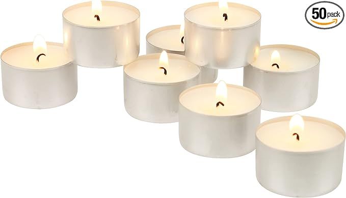 Stonebriar Bulk 50 Pack Unscented Smokeless Long Tea Light Candles with 8 Hour Extended Burn Time... | Amazon (US)