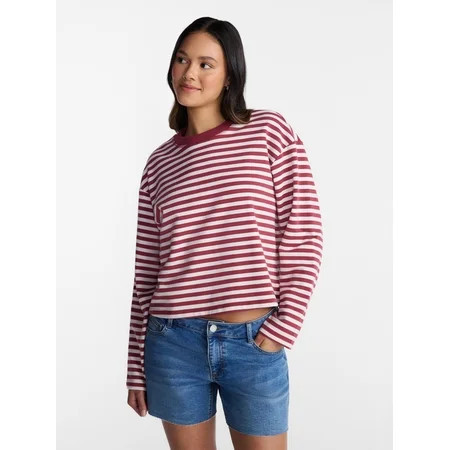 No Boundaries Oversize LS Stripe Tee Women’s Sizes XXS-XXL | Walmart (US)