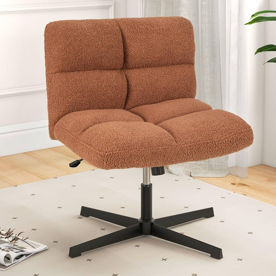 Giantex Criss Cross Chair, Faux Fur Armless Cross Legged Office Desk Chair No Wheels, Height Adju... | Amazon (US)