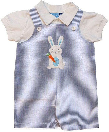 Click for more info about Good Lad Newborn/Infant Boys Seersucker Shortall Sets with Easter Bunny Appliques