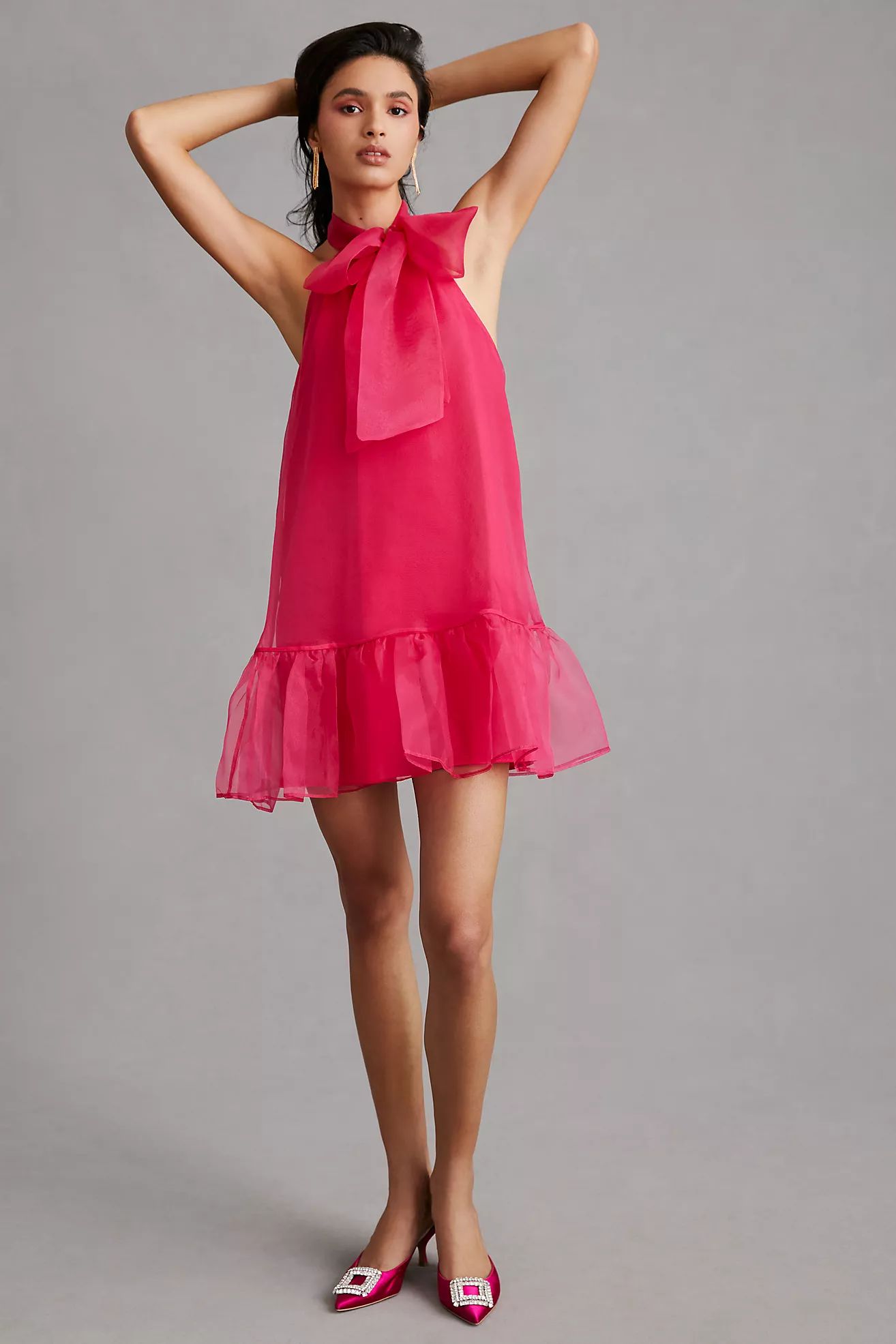 Maeve Organza Bow-Neck Mini Dress | Anthropologie (US)