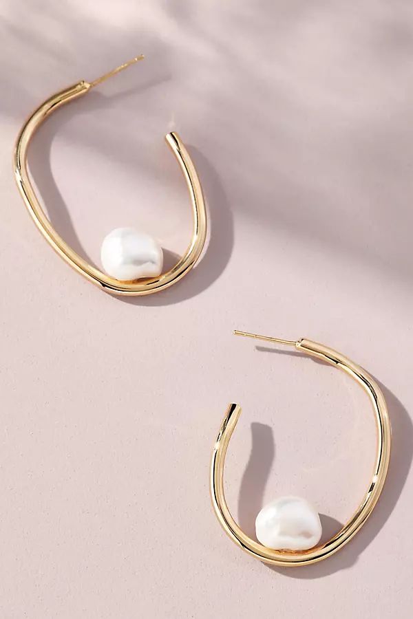 Half-Hoop Pearl Earrings By By Anthropologie in Gold | Anthropologie (US)