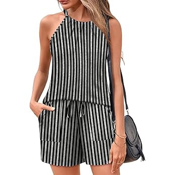 Rapbin 2 Piece Short Sets for Women Casual Vacation Summer Outfits Sleeveless Halter Tops Loose F... | Amazon (US)