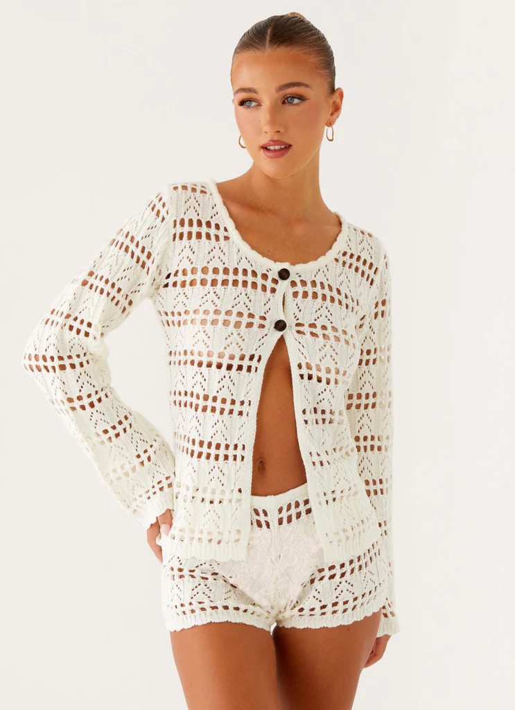 Baylock Crochet Long Sleeve Top - White | Peppermayo (Global)