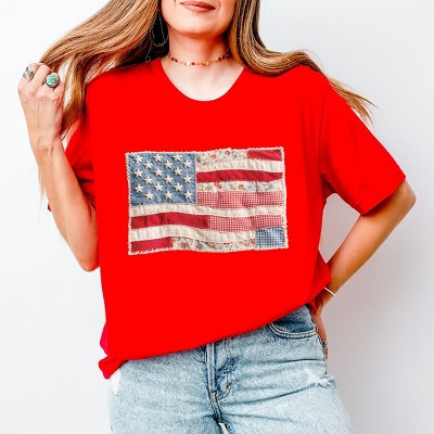 American Flag Faux Patchwork - Women's Short Sleeve Graphic T-Shirt | Target