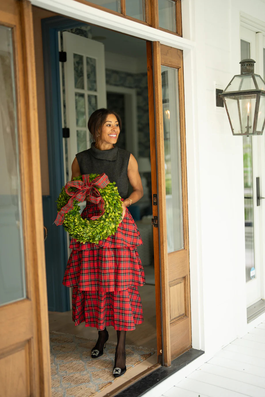 Red Plaid Tiered Midi Skirt | Sail to Sable